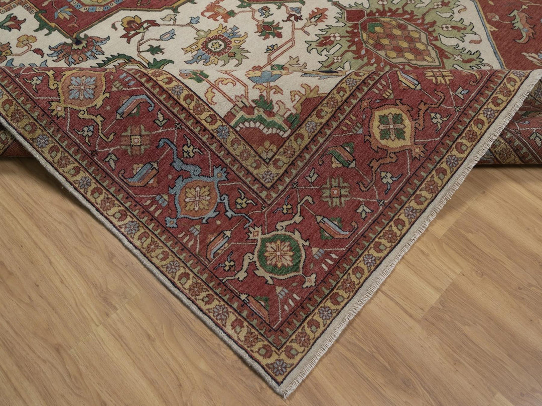 9'10" x 13'10" New Hand Knotted Ivory Wool Rectangle Oriental Rug - MOA10292820