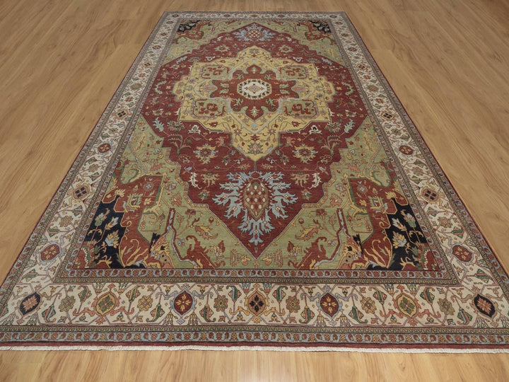 9'11" x 14'3" New Hand Knotted Red Wool Rectangle Oriental Rug - MOA10292821