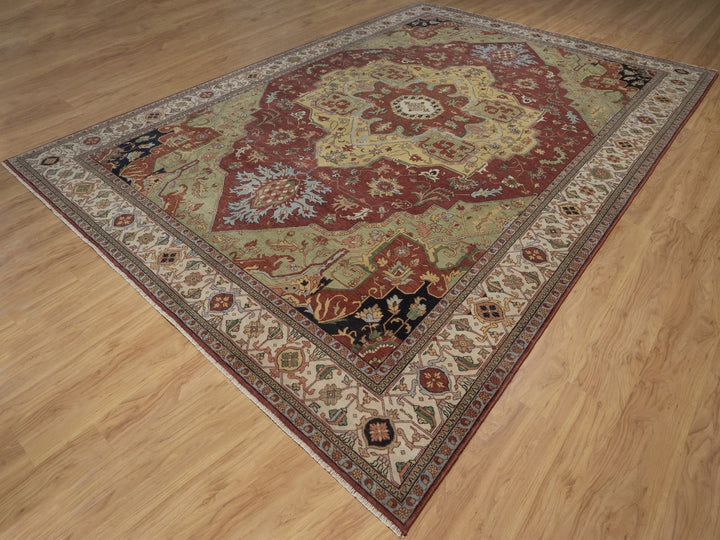9'11" x 14'3" New Hand Knotted Red Wool Rectangle Oriental Rug - MOA10292821