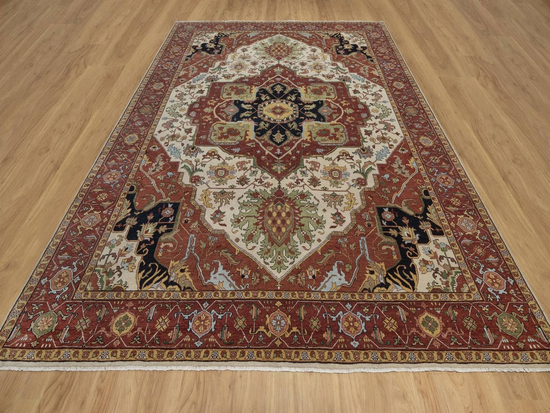 8'8" x 12'0" New Hand Knotted Ivory Wool Rectangle Oriental Rug - MOA10292822