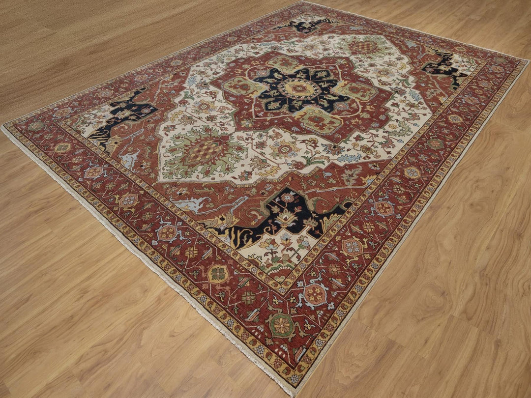 8'8" x 12'0" New Hand Knotted Ivory Wool Rectangle Oriental Rug - MOA10292822