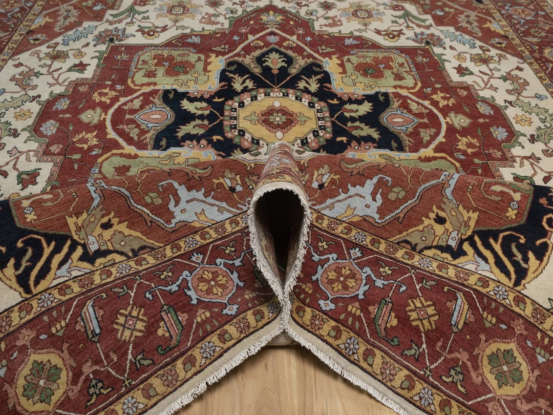 8'8" x 12'0" New Hand Knotted Ivory Wool Rectangle Oriental Rug - MOA10292822