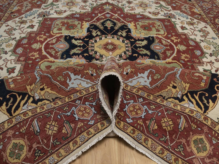 8'8" x 12'0" New Hand Knotted Ivory Wool Rectangle Oriental Rug - MOA10292822