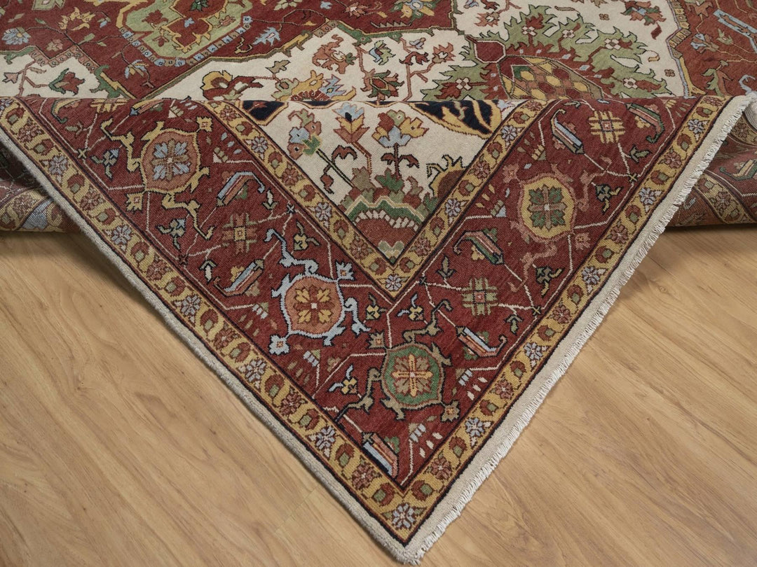 8'8" x 12'0" New Hand Knotted Ivory Wool Rectangle Oriental Rug - MOA10292822
