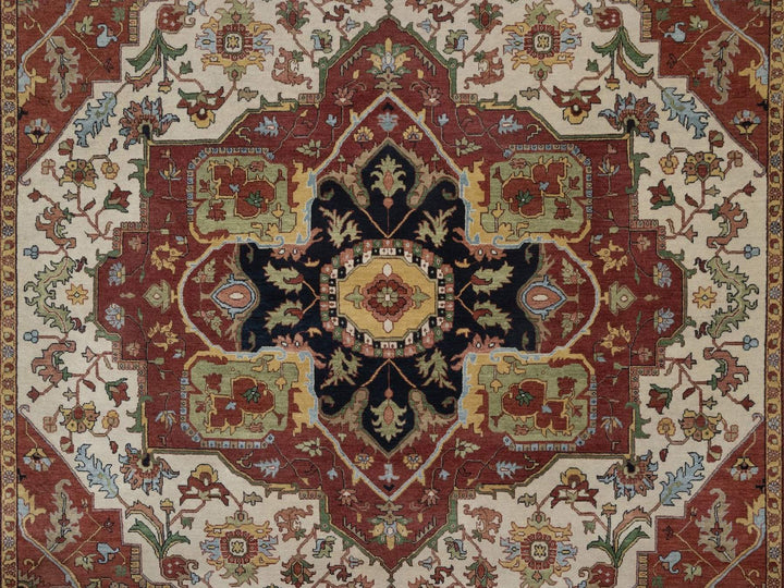 8'8" x 12'0" New Hand Knotted Ivory Wool Rectangle Oriental Rug - MOA10292822