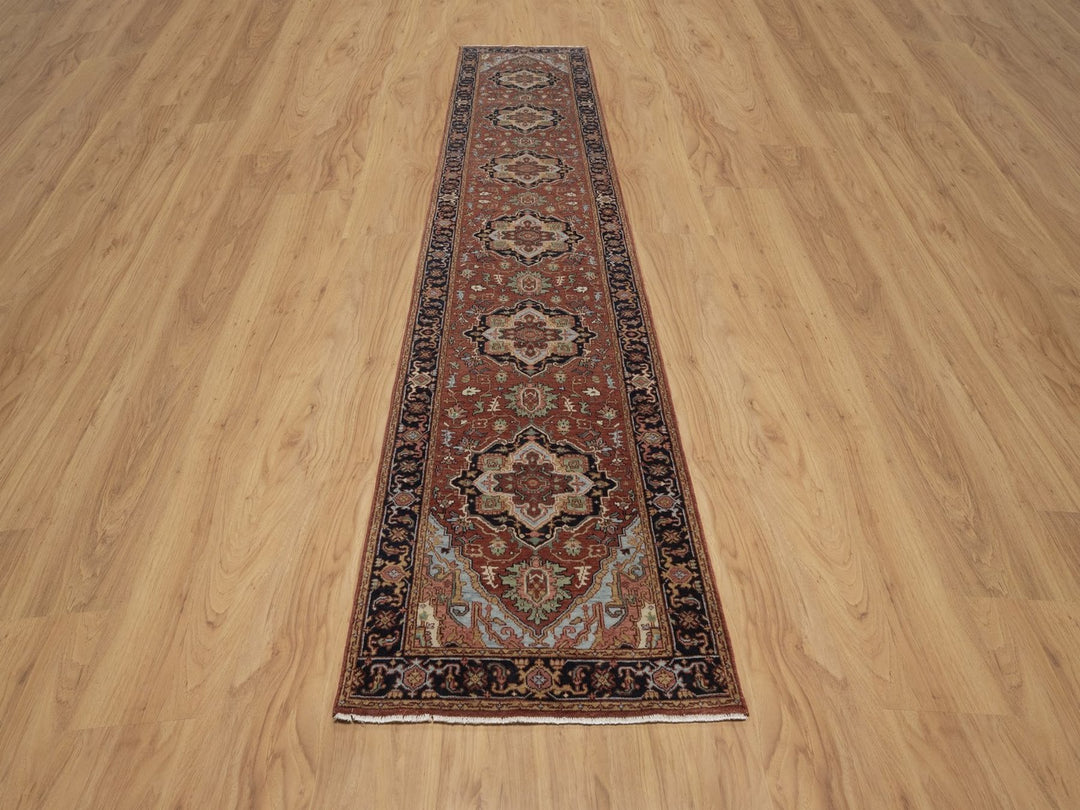 2'7" x 13'9" New Hand Knotted Red Wool Runner Oriental Rug - MOA10292827
