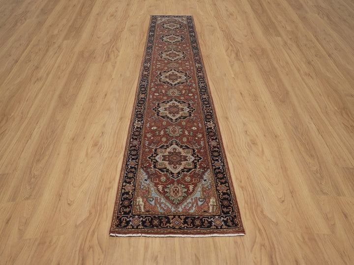 2'7" x 13'9" New Hand Knotted Red Wool Runner Oriental Rug - MOA10292827