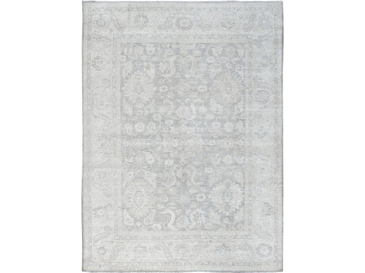 8'10" x 11'11" New Hand Knotted Grey Wool Rectangle Oriental Rug - MOA102930