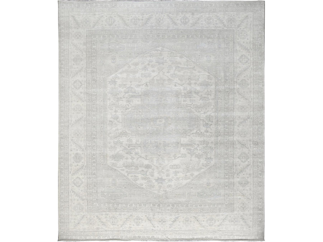 11'10" x 14'7" New Hand Knotted Ivory Wool Rectangle Oriental Rug - MOA102931