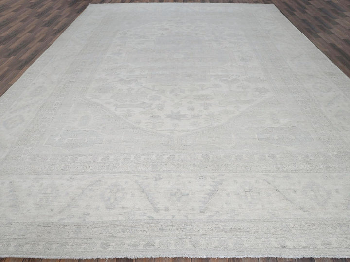 11'10" x 14'7" New Hand Knotted Ivory Wool Rectangle Oriental Rug - MOA102931