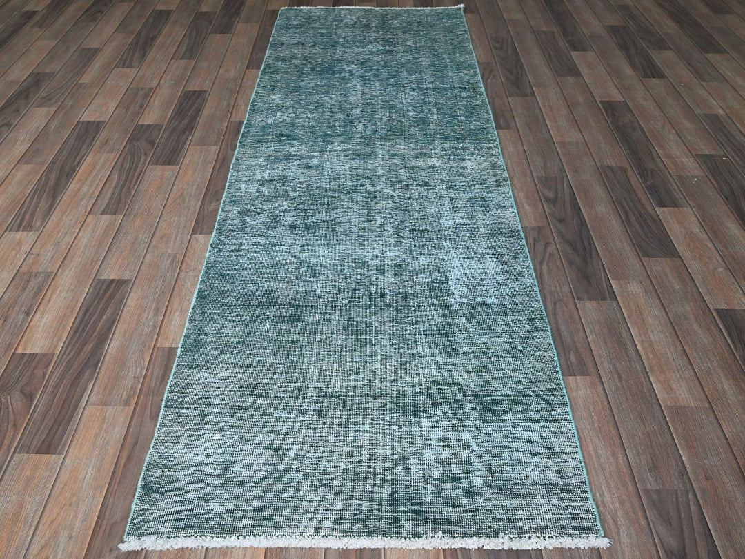 2'7" x 7'9" Vintage Hand Knotted Overdyed Wool Runner Oriental Rug - MOA102934