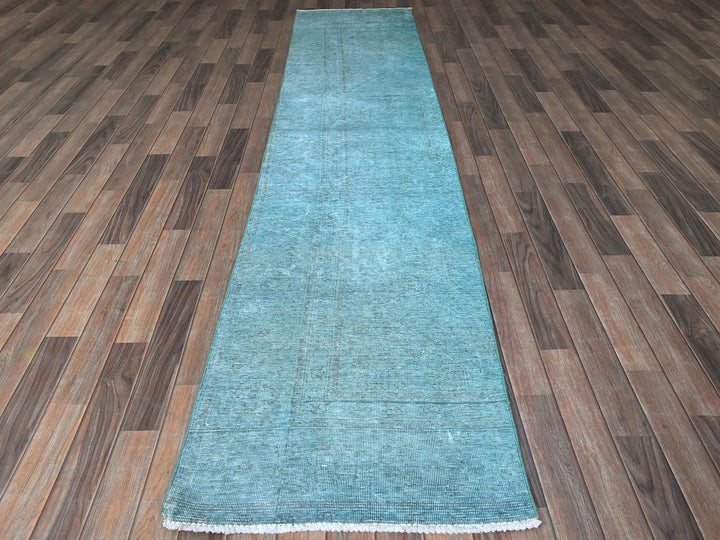 2'5" x 11'1" Vintage Hand Knotted Overdyed Wool Runner Oriental Rug - MOA102935