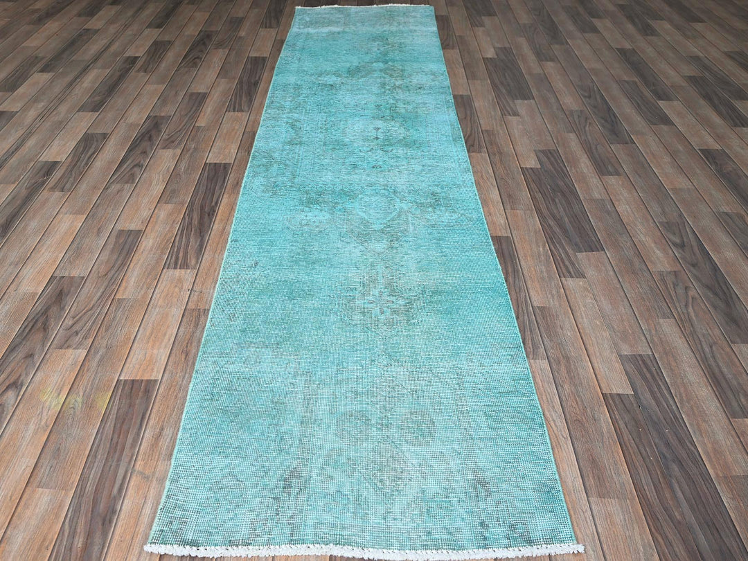 2'5" x 9'11" Vintage Hand Knotted Overdyed Wool Runner Oriental Rug - MOA102936
