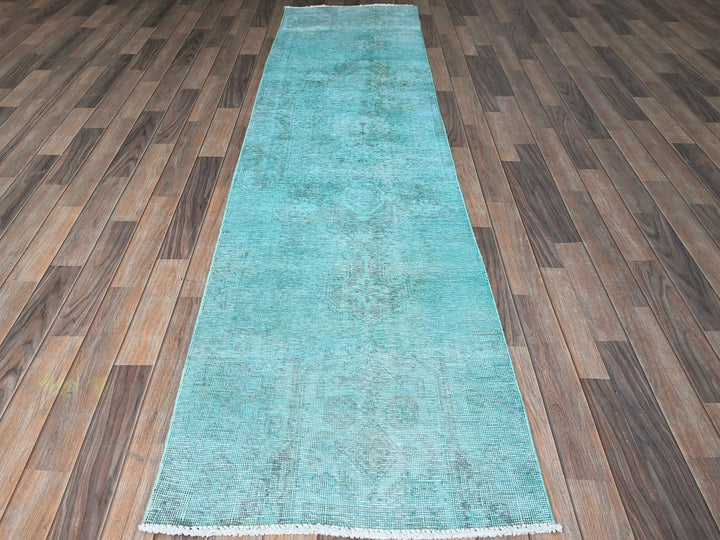 2'5" x 9'11" Vintage Hand Knotted Overdyed Wool Runner Oriental Rug - MOA102936