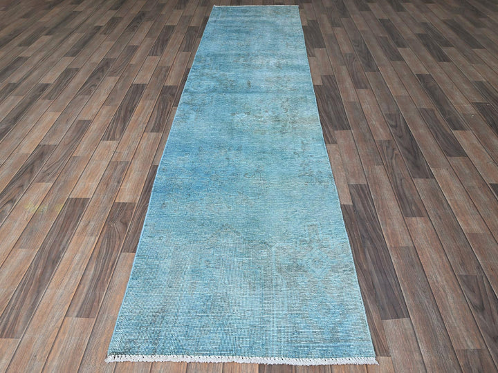 2'5" x 9'10" Vintage Hand Knotted Overdyed Wool Runner Oriental Rug - MOA102937