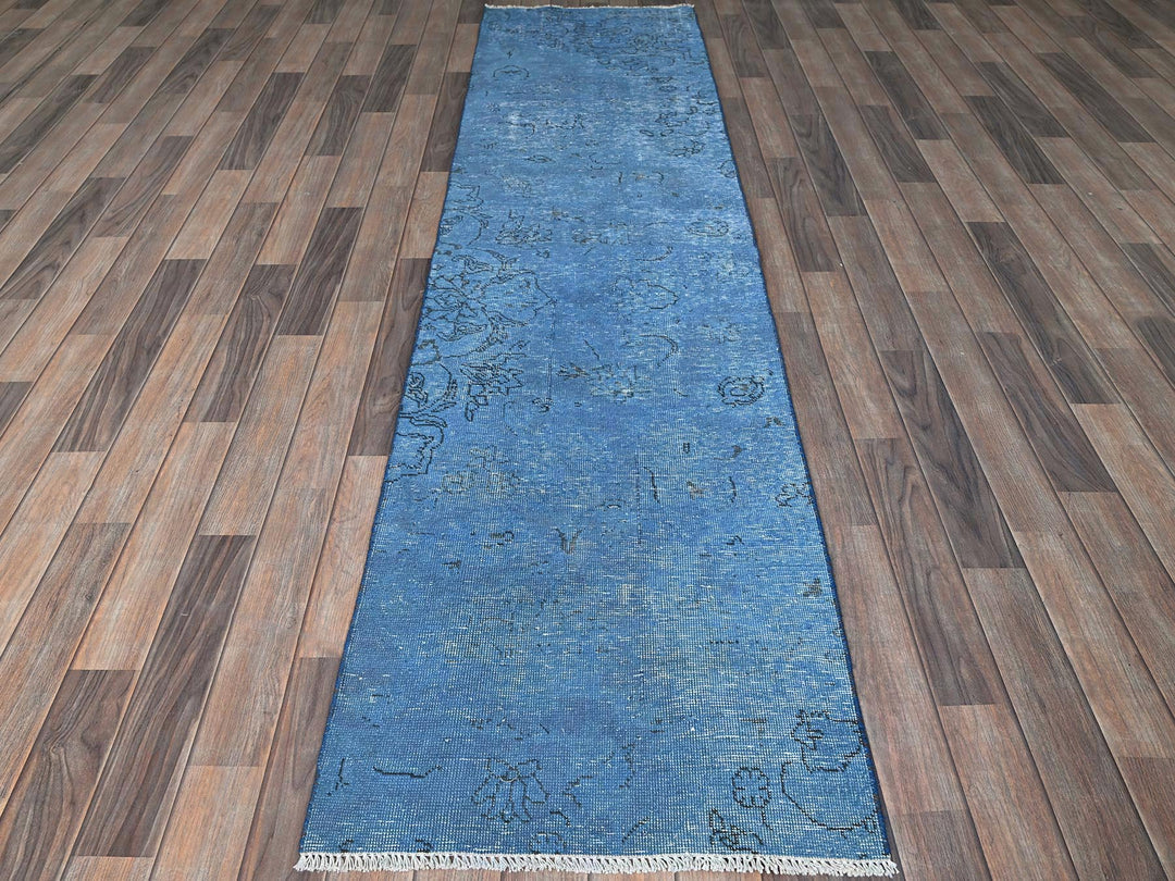 2'2" x 8'11" Vintage Hand Knotted Overdyed Wool Runner Oriental Rug - MOA102940