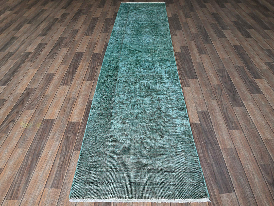 2'4" x 10'2" Vintage Hand Knotted Overdyed Wool Runner Oriental Rug - MOA102942