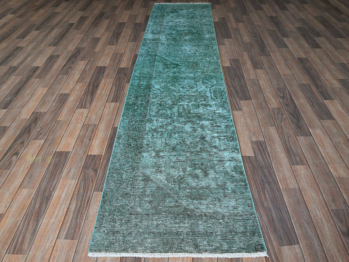 2'4" x 10'2" Vintage Hand Knotted Overdyed Wool Runner Oriental Rug - MOA102942