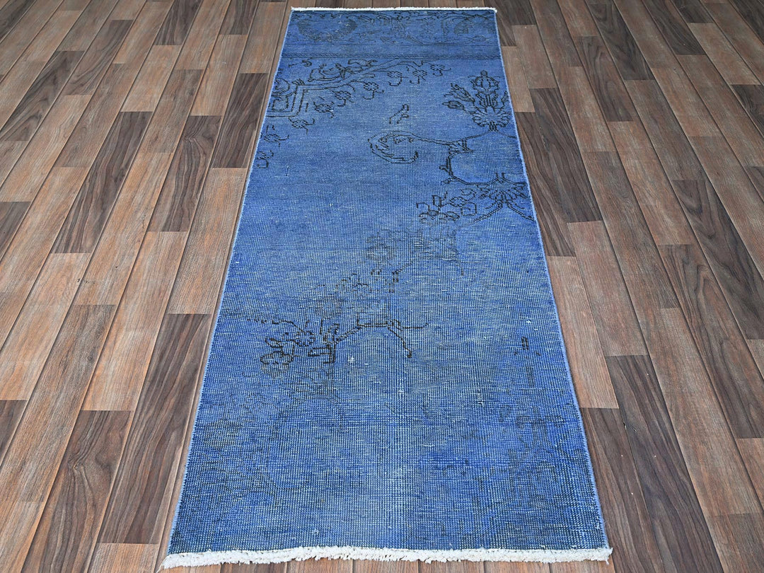 2'2" x 6'2" Vintage Hand Knotted Overdyed Wool Runner Oriental Rug - MOA102943