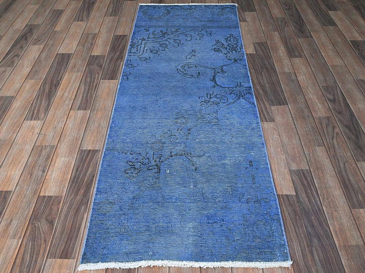 2'2" x 6'2" Vintage Hand Knotted Overdyed Wool Runner Oriental Rug - MOA102943