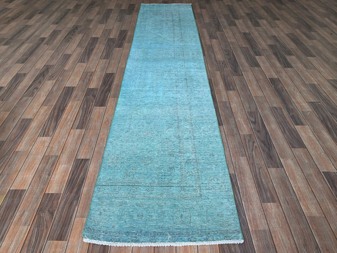 2'4" x 11'2" Vintage Hand Knotted Overdyed Wool Runner Oriental Rug - MOA102944