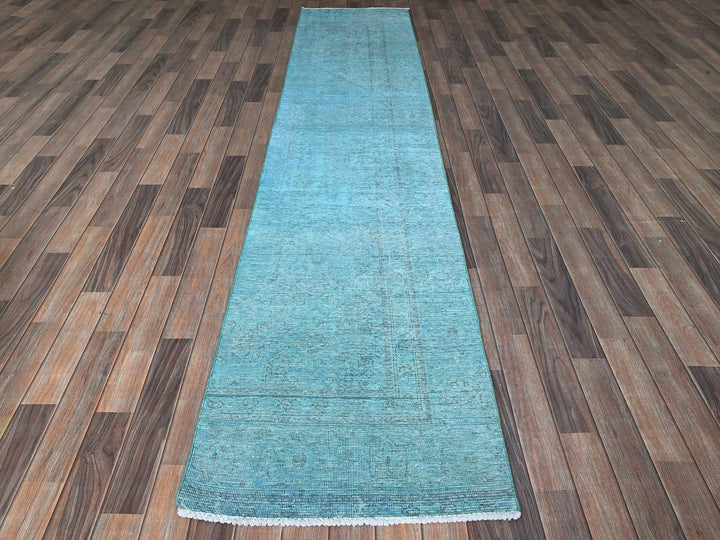 2'4" x 11'2" Vintage Hand Knotted Overdyed Wool Runner Oriental Rug - MOA102944