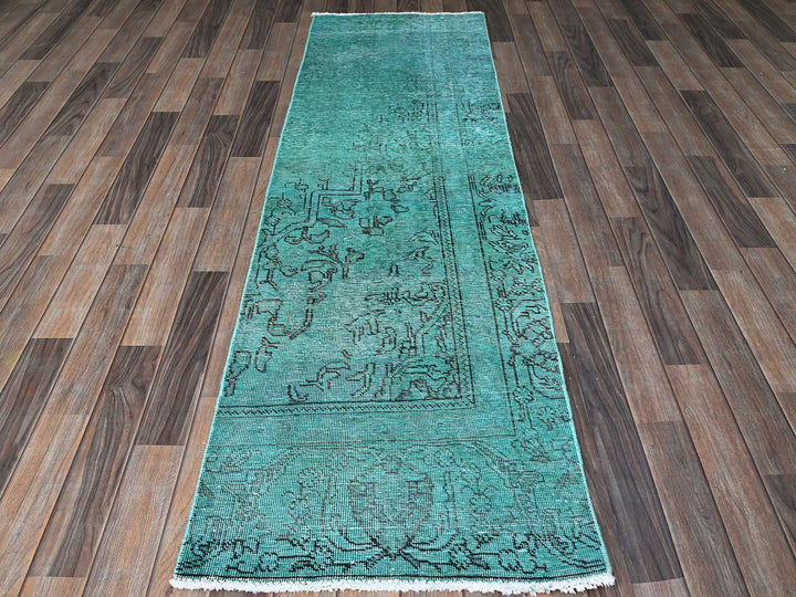 2'3" x 7'5" Vintage Hand Knotted Overdyed Wool Runner Oriental Rug - MOA102946