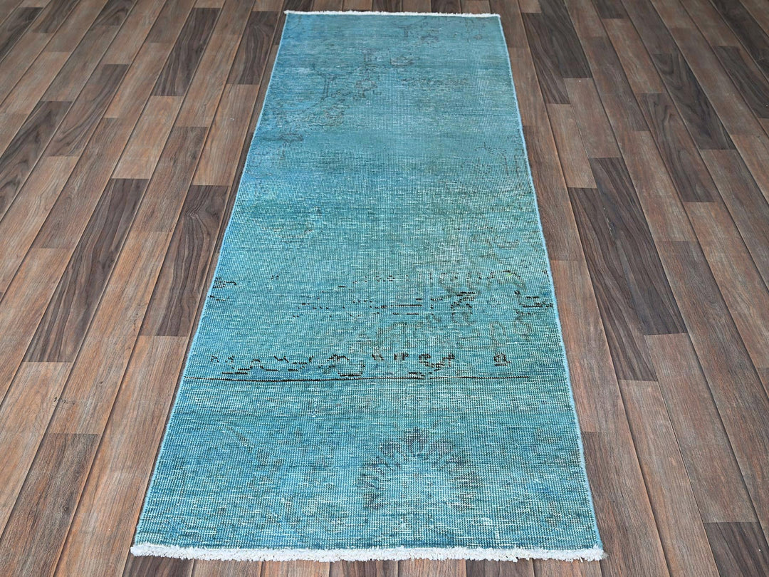 2'3" x 6'1" Vintage Hand Knotted Overdyed Wool Runner Oriental Rug - MOA102948