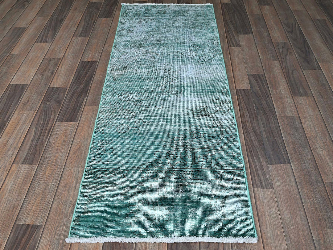1'11" x 5'7" Vintage Hand Knotted Overdyed Wool Runner Oriental Rug - MOA102963