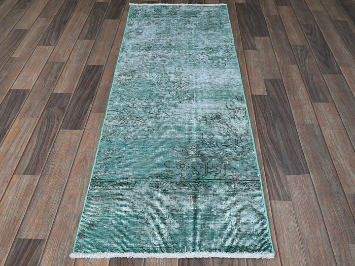 1'11" x 5'7" Vintage Hand Knotted Overdyed Wool Runner Oriental Rug - MOA102963