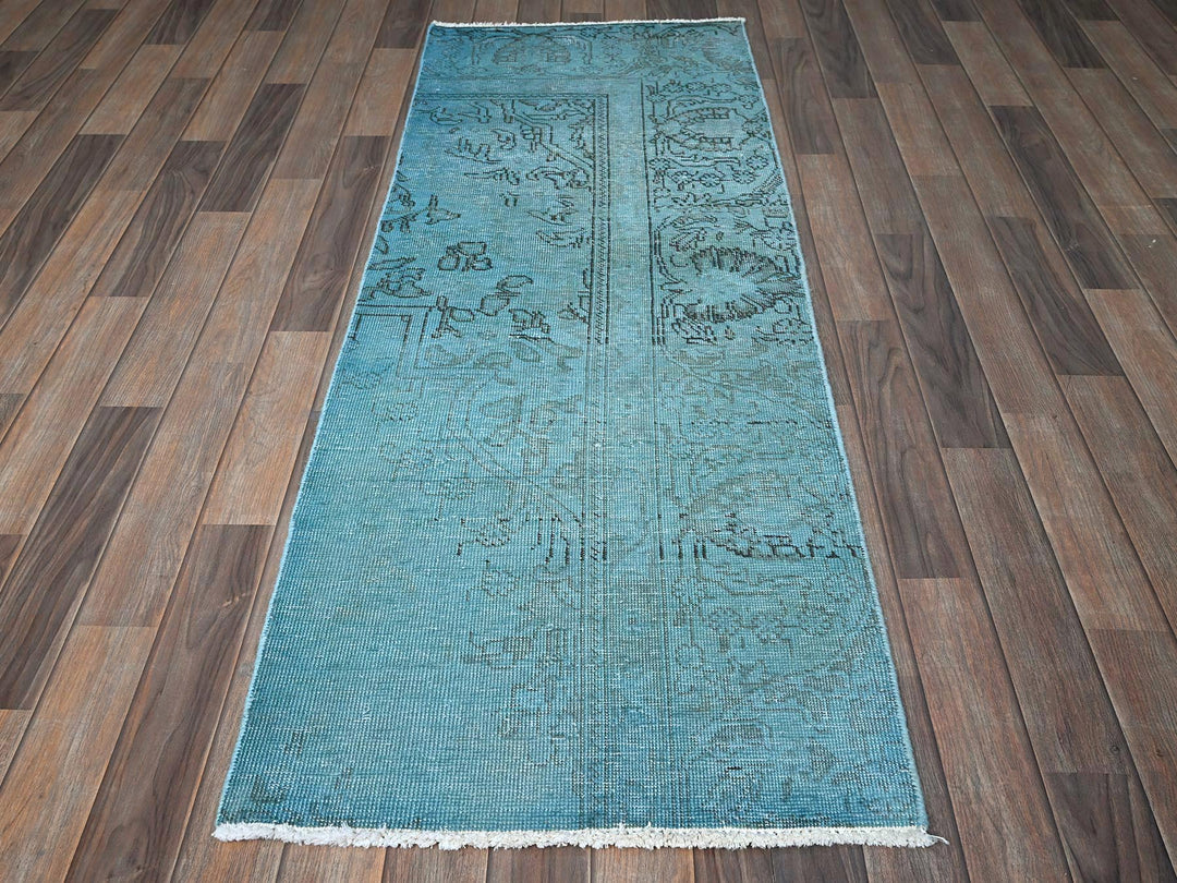 2'3" x 6'2" Vintage Hand Knotted Overdyed Wool Runner Oriental Rug - MOA102966