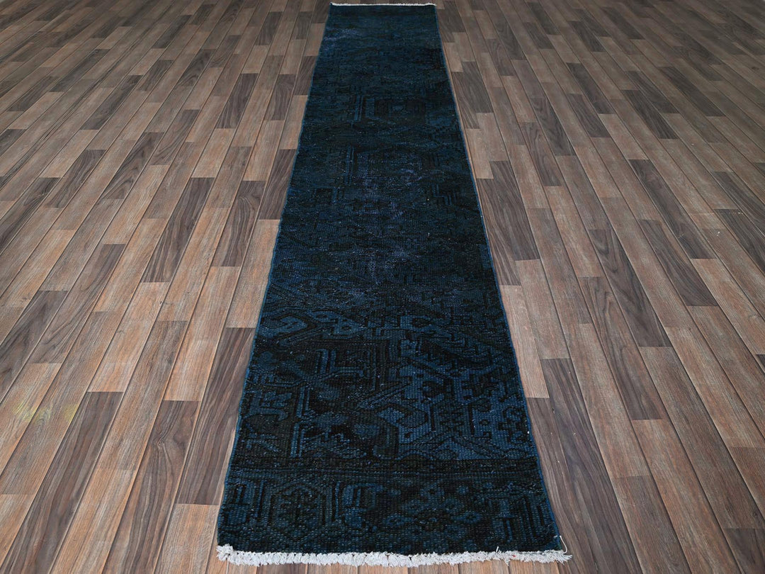 2'3" x 11'0" Vintage Hand Knotted Overdyed Wool Runner Oriental Rug - MOA102972