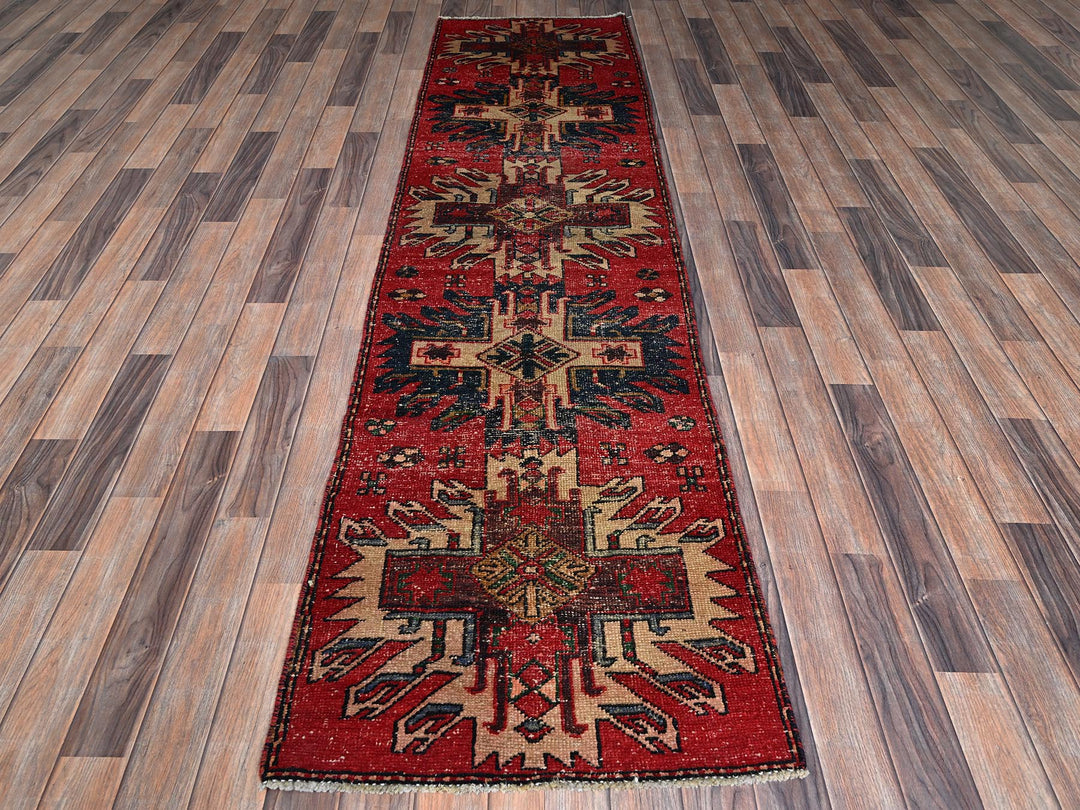 2'4" x 8'11" Vintage Hand Knotted Red Wool Runner Oriental Rug - MOA102986