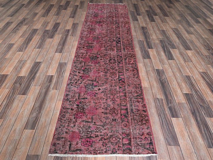 2'6" x 9'3" Vintage Hand Knotted Overdyed Wool Runner Oriental Rug - MOA102989