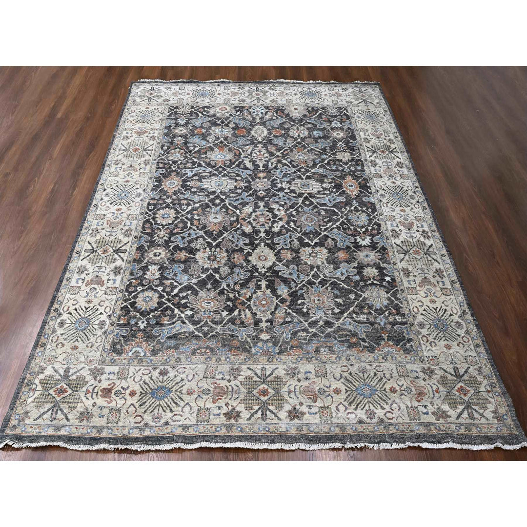 8'11" x 11'9" New Hand Knotted Black Wool Rectangle Oriental Rug - MOA10210000