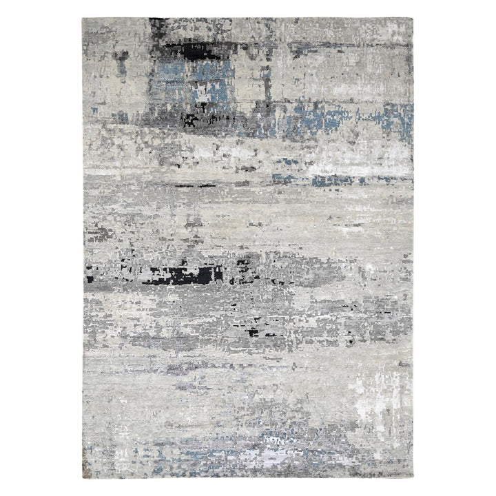 9'0" x 11'10" New Hand Knotted Grey Wool & Silk Rectangle Oriental Rug - MOA10210003