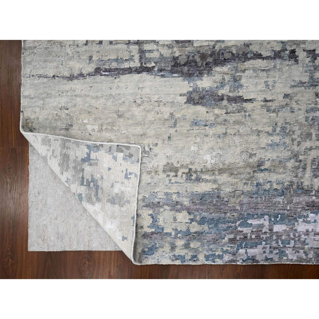 9'0" x 11'10" New Hand Knotted Grey Wool & Silk Rectangle Oriental Rug - MOA10210003