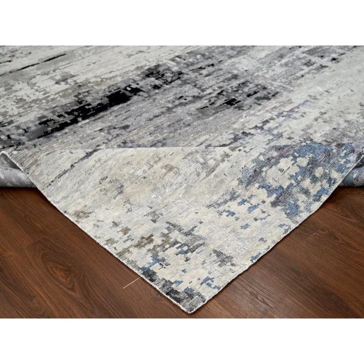 9'0" x 11'10" New Hand Knotted Grey Wool & Silk Rectangle Oriental Rug - MOA10210003