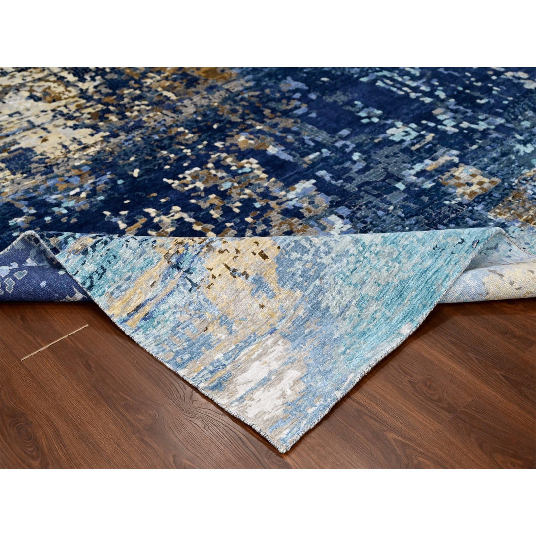 9'9" x 9'10" New Hand Knotted Blue Wool & Silk Square Oriental Rug - MOA10210005