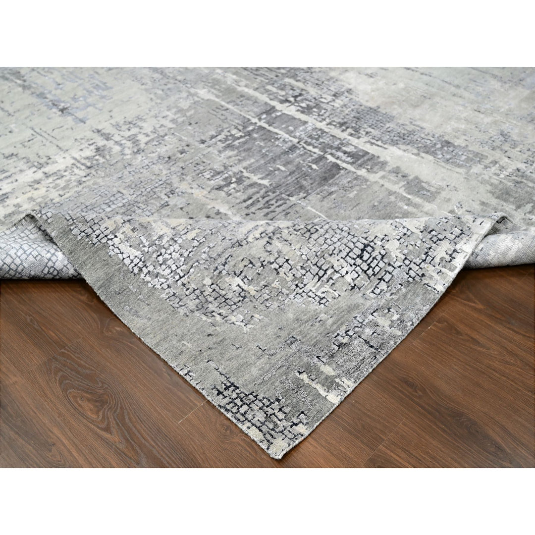 10'0" x 13'10" New Hand Knotted Grey Wool & Silk Rectangle Oriental Rug - MOA10210009