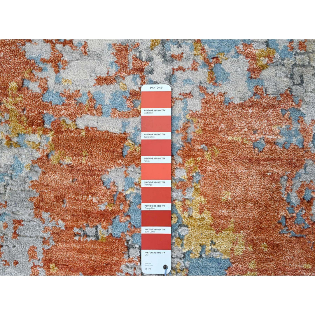 4'0" x 5'10" New Hand Knotted Orange Wool & Silk Rectangle Oriental Rug - MOA10210013