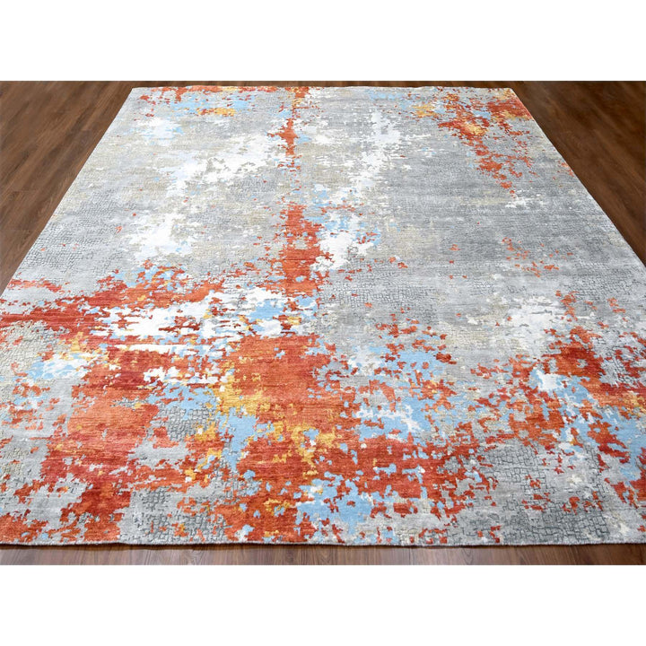 11'10" x 12'0" New Hand Knotted Orange Cotton Square Oriental Rug - MOA10210014