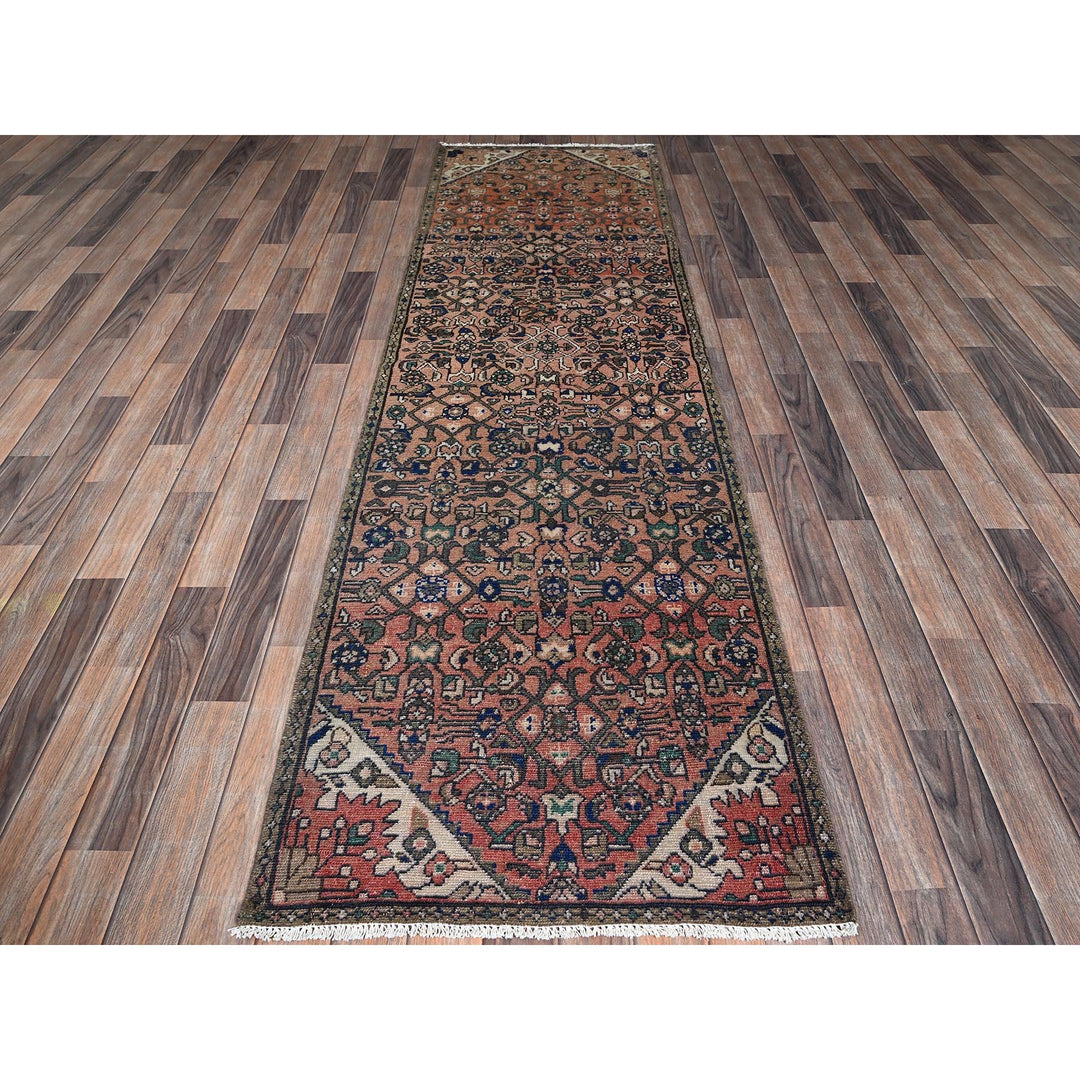 2'7" x 9'2" Vintage Hand Knotted Pink Wool Runner Oriental Rug - MOA1021001