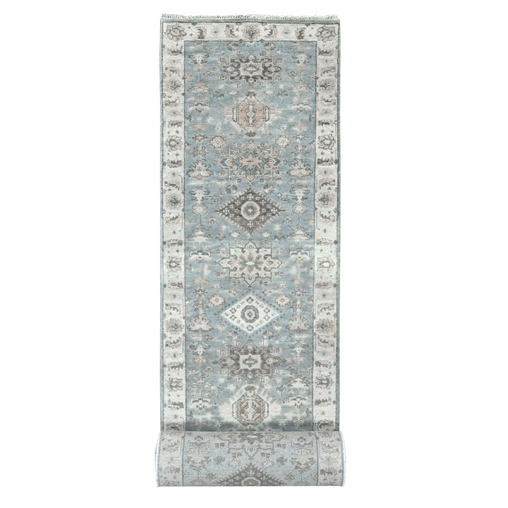 2'8" x 19'8" New Hand Knotted Grey Wool Runner Oriental Rug - MOA10210025