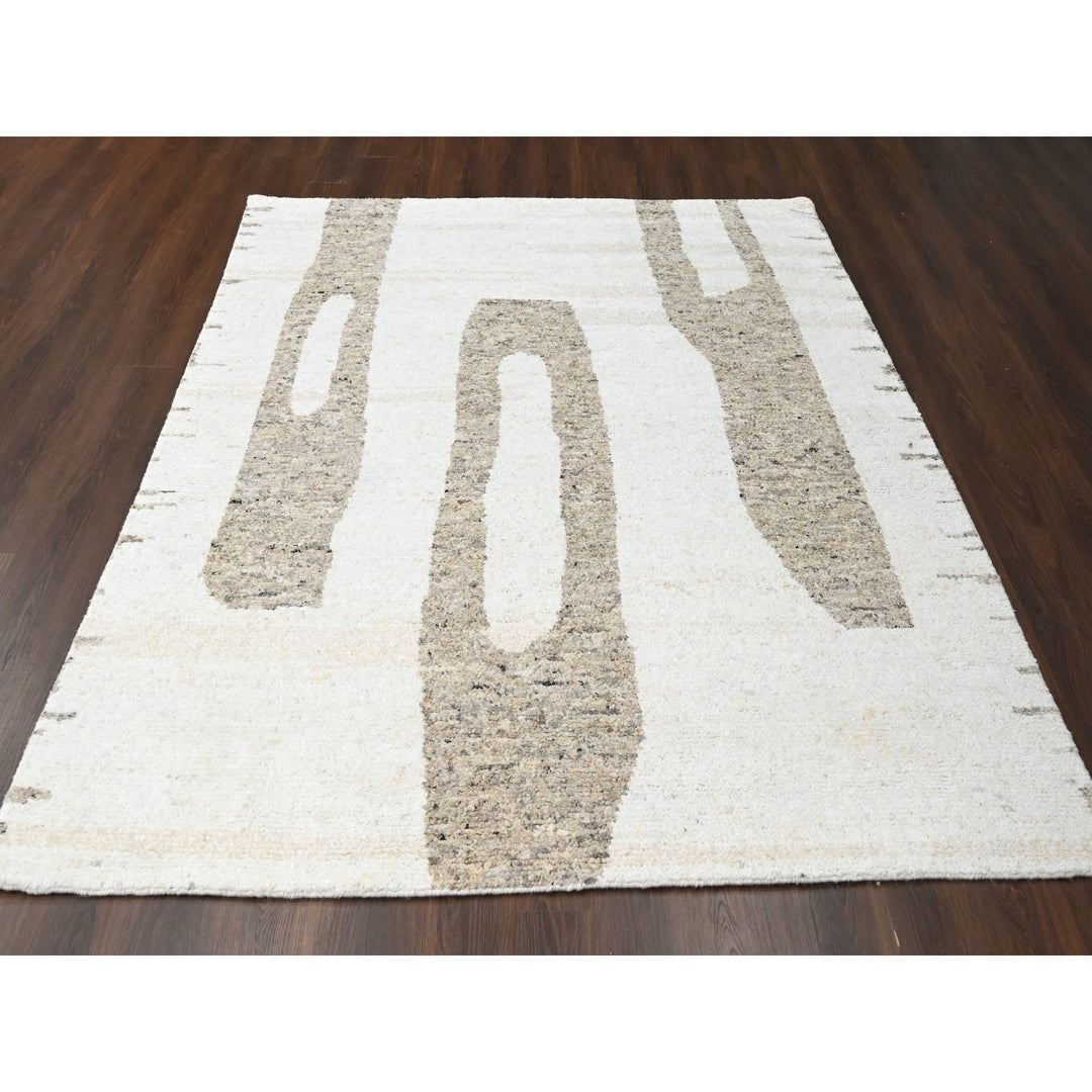 8'2" x 10'0" New Hand Knotted Ivory Wool Rectangle Oriental Rug - MOA10210050