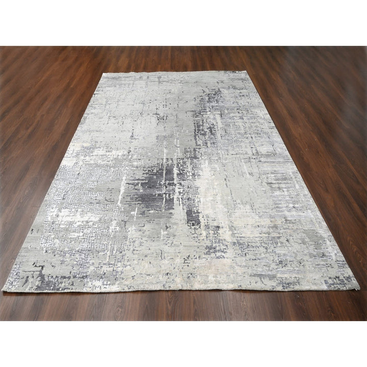 9'1" x 11'10" New Hand Knotted Grey Cotton Rectangle Oriental Rug - MOA10210063