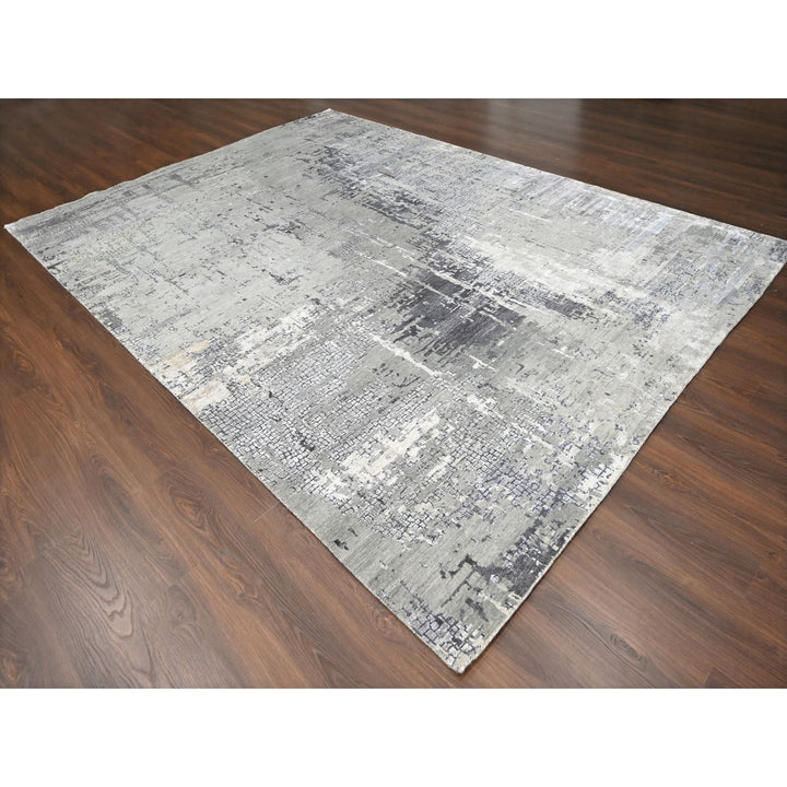 9'1" x 11'10" New Hand Knotted Grey Cotton Rectangle Oriental Rug - MOA10210063