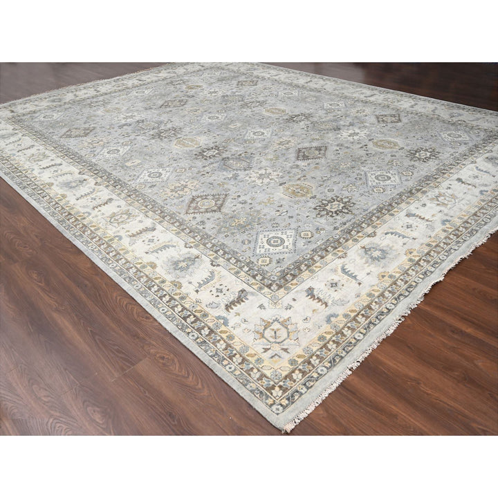 14'0" x 17'9" New Hand Knotted Grey Cotton Rectangle Oriental Rug - MOA10210070