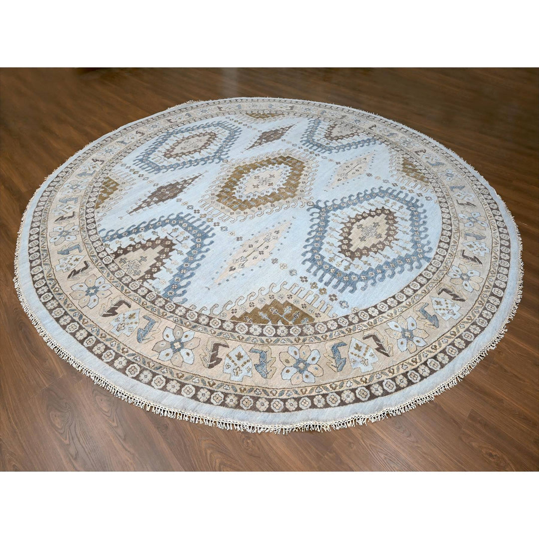 13'8" x 13'10" New Hand Knotted Grey Cotton Round Oriental Rug - MOA10210079