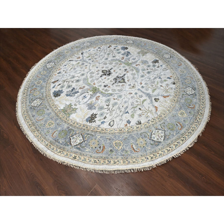 11'9" x 11'11" New Hand Knotted Grey Cotton Round Oriental Rug - MOA10210080